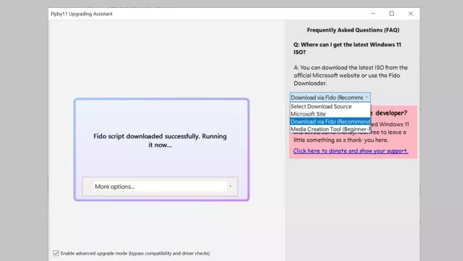 Flyby11 a jeho asistent pro upgrade