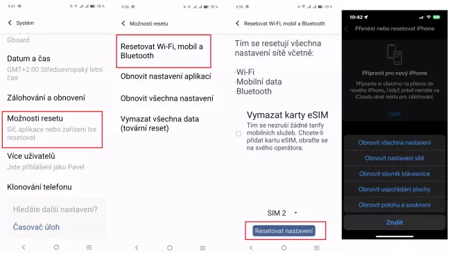 Reset sítě v systémech Android a iOS