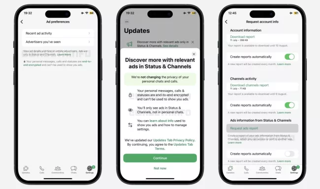 WhatsApp a reklamy ve statusu