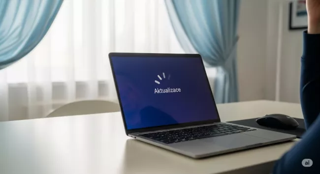 Laptop na kterém běží aktualizace