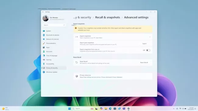Funkce Recall ve Windows 11