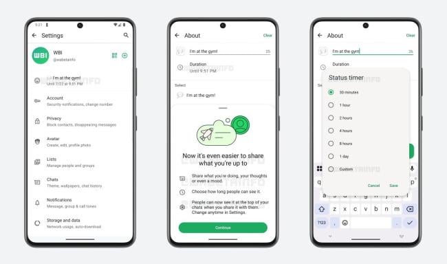 Nastavení statusu u profilu v aplikaci WhatsaApp