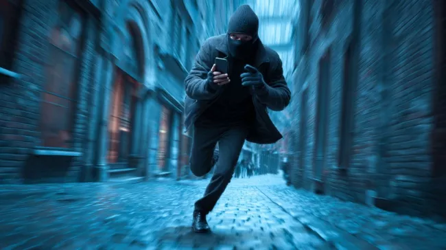 Zloděj utíká s ukradeným mobilem