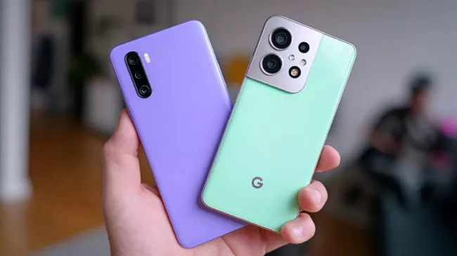 Dva telefony Google Pixel v ruce uživatele