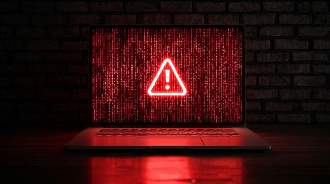 Laptop se symbolem varování na displeji