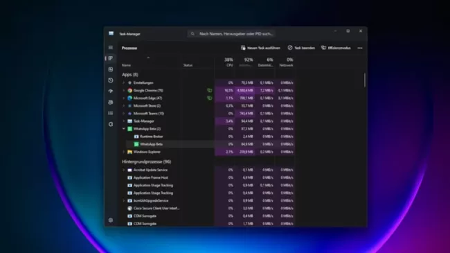 Běžící procesy u aplikace WhatsApp pro Windows