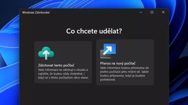 Okno funkce Windows Zálohování