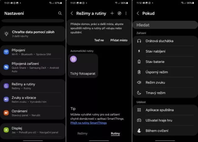 Ztišení fotoaparátu na telefonech Samsung