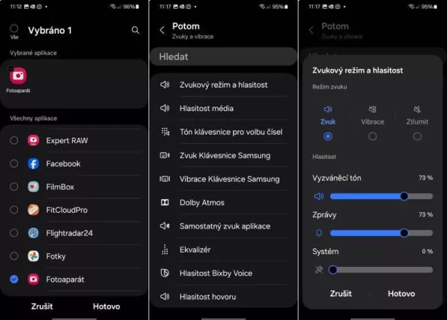Ztišení fotoaparátu na telefonech Samsung