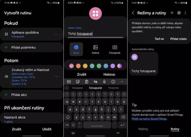 Ztišení fotoaparátu na telefonech Samsung
