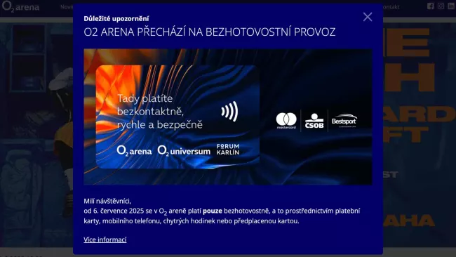 Placení kartou v O2 areně