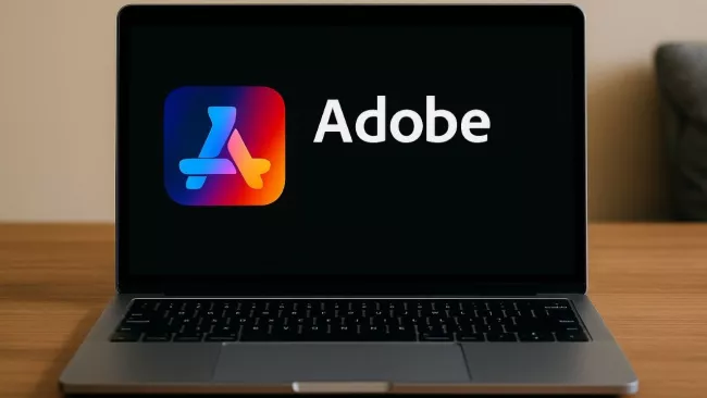 Symbolika loga Adobe na displeji laptopu