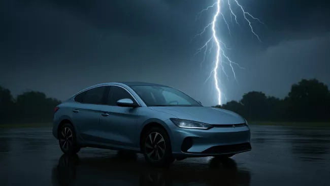 Do vozu udeřil blesk