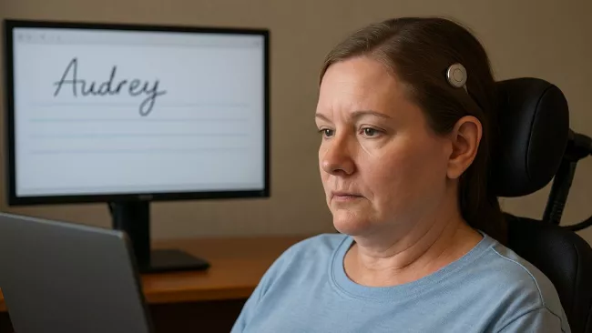 Žena ovládá počítač myšlenkou