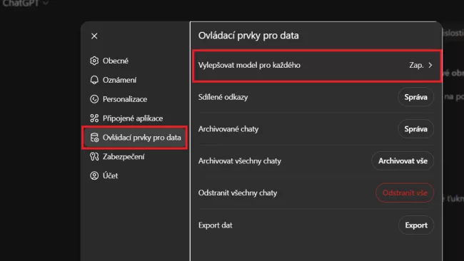 ChatGPT / Nastavení