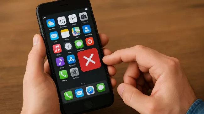 Uživatel maže aplikace z domovské stránky svého mobilu