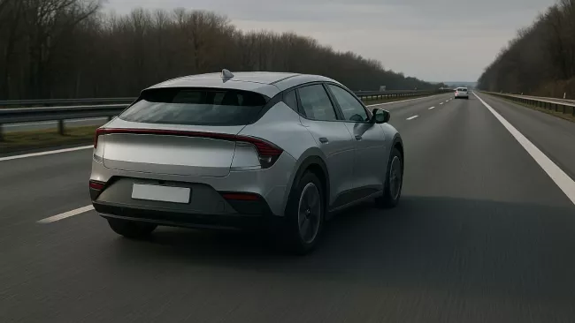 Elektromobil, jedoucí na dálnici