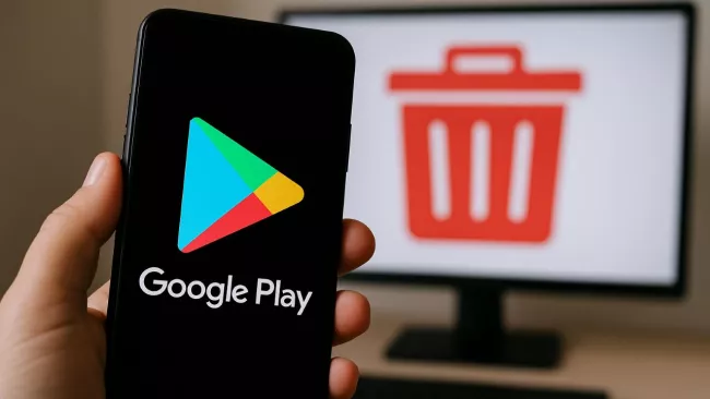 Symbol obchodu Play na displeji smartphonu 