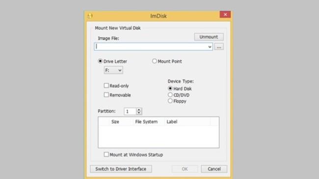 Prostředí nástroje IMDisk Toolkit