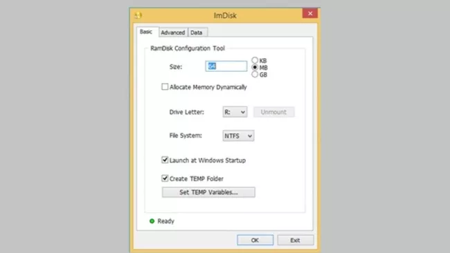 Prostředí nástroje IMDisk Toolkit