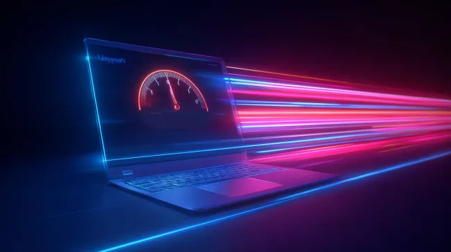 Laptop s ukazatelem rychlosti na obrazovce