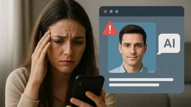 Rozčarování uživatelky nad falešným kontaktem online