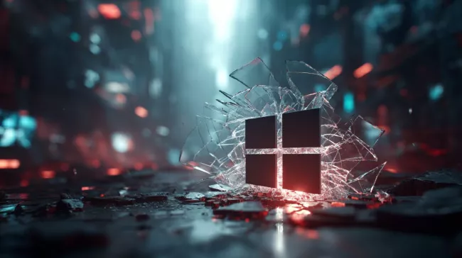 Windows logo se symbolikou rozbitého skla