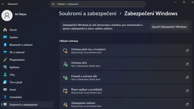 Nastavení Zabezpečení Windows