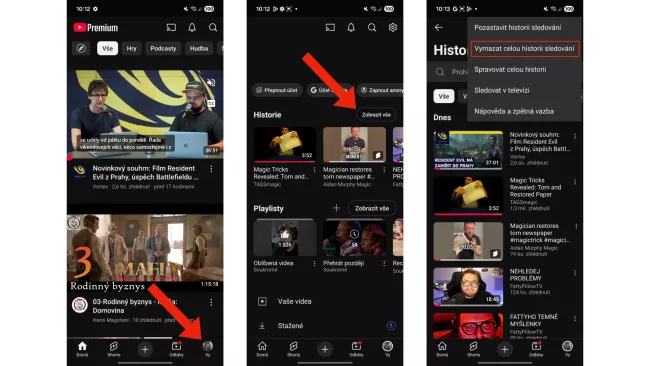 Návod na reset historie sledování na YouTube