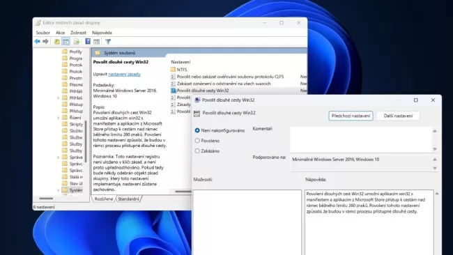 Nastavení dlouhých cest ve Windows