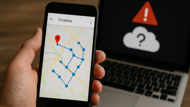 Časová osa v Mapách Google na displeji smartphonu