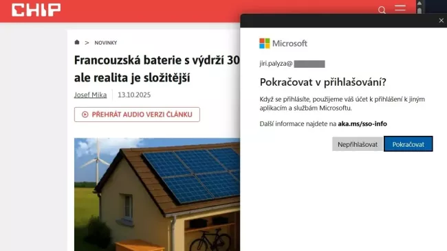 Přihlášení k účtu Microsoft