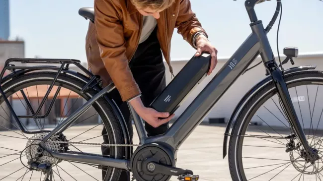 Cyklista vyjímá baterii ze svého kola