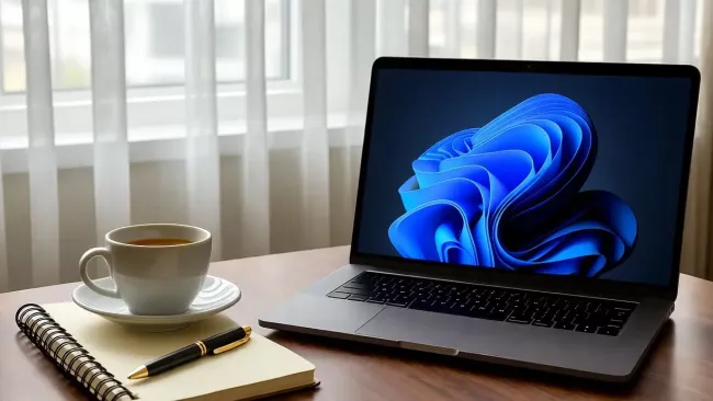 Laptop s motivem Windows 11 na displeji