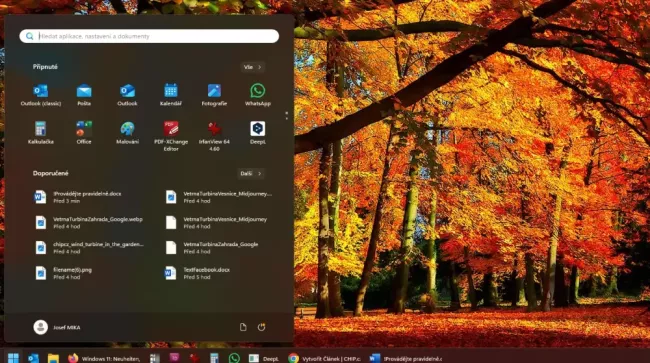 Windows Start menu vlevo