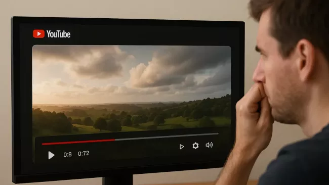 Uživatel sleduje YouTube na svém monitoru