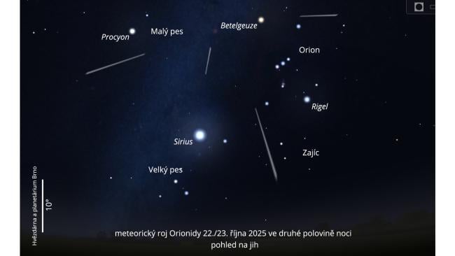 Hvězdárna a planetárium Brno ukazuje, z kterého směru budou létat orionidy