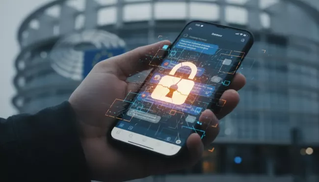 Symbolika ochrany soukromí na displeji mobilního telefonu