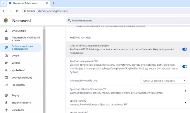 Nastavení vynuceného HTTPS v Chrome