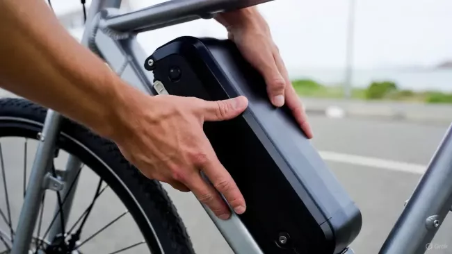 Uživatel demontuje baterii z elektrokola