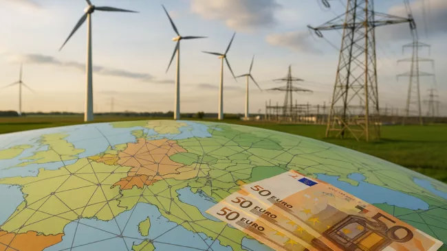 Ilustrace zobrazující energetické zdroje a finance