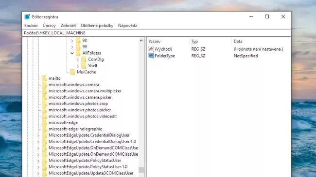Editor registru ve Windows