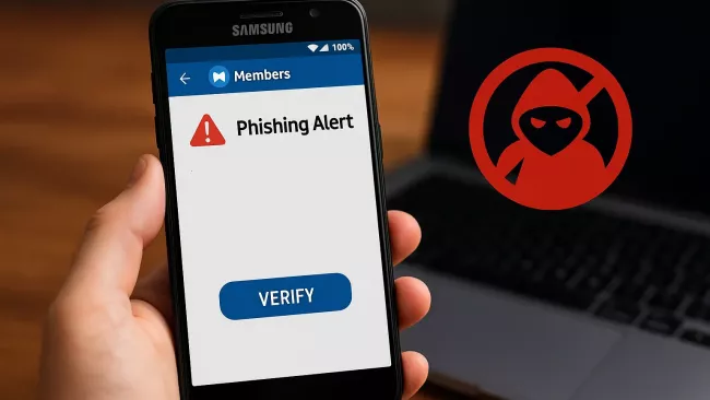 Varovná zpráva na displeji telefonu Samsung