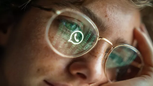 Uživatelce se v brýlích zrcadlí WhatsApp