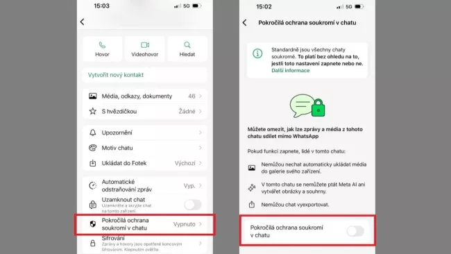 Funkce rozšířené ochrany soukromí ve WhatsApp
