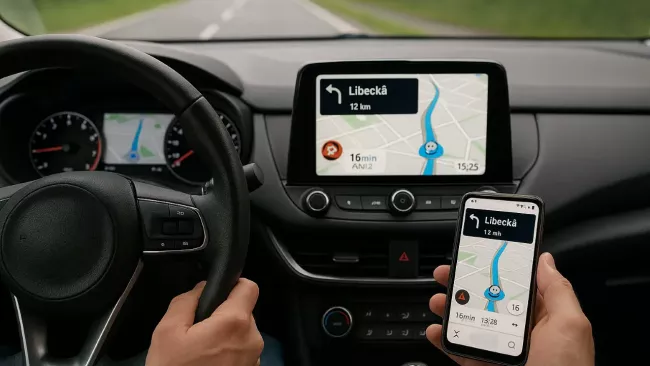 Navigace Waze na infotainmentu vozidla i mobilu