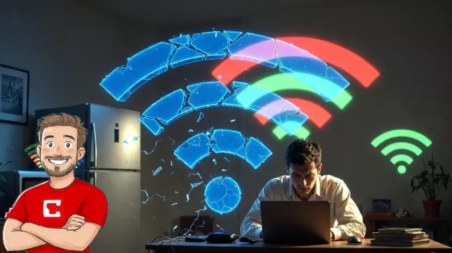 Uživatel obklopený sítěmi Wi-Fi