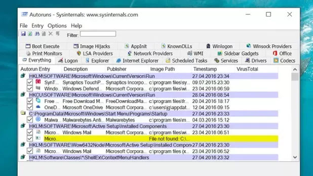 Nástroj Autostart ze sady Sysinternals Suite
