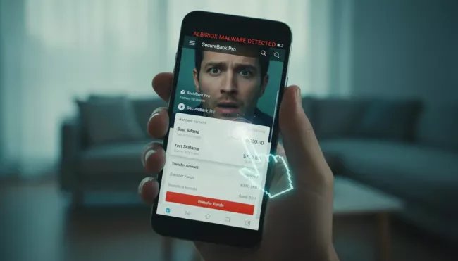 Lehce vyděšený uživatel, zobrazený na displeji smartphonu