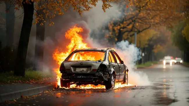 Hořící elektromobil